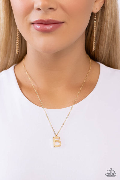 LEAVE YOUR INITIALS - GOLD - B - LETTER ALPHABET SHORT NECKLACE - PAPARAZZI