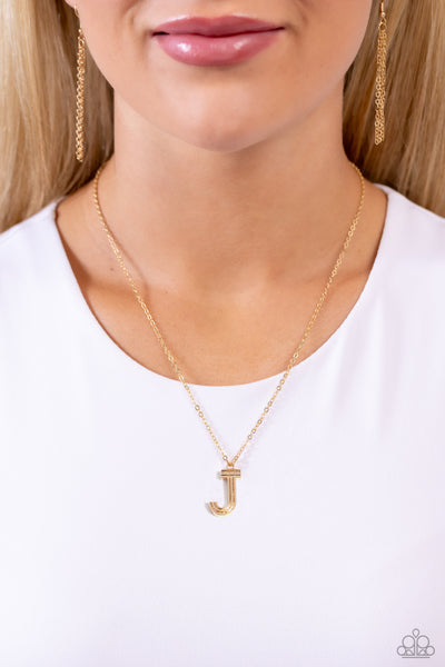 LEAVE YOUR INITIALS - GOLD - J - LETTER ALPHABET SHORT NECKLACE - PAPARAZZI