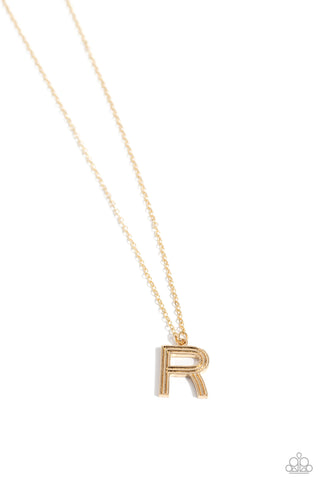 LEAVE YOUR INITIALS - GOLD - R - LETTER ALPHABET SHORT NECKLACE - PAPARAZZI