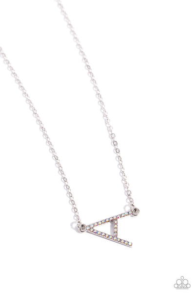 INITIALLY YOURS - A - MULTI IRIDESCENT RHINESTONE SILVER LETTER SHORT NECKLACE - PAPARAZZI