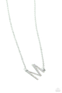 INITIALLY YOURS - M - MULTI IRIDESCENT RHINESTONE SILVER LETTER SHORT NECKLACE - PAPARAZZI