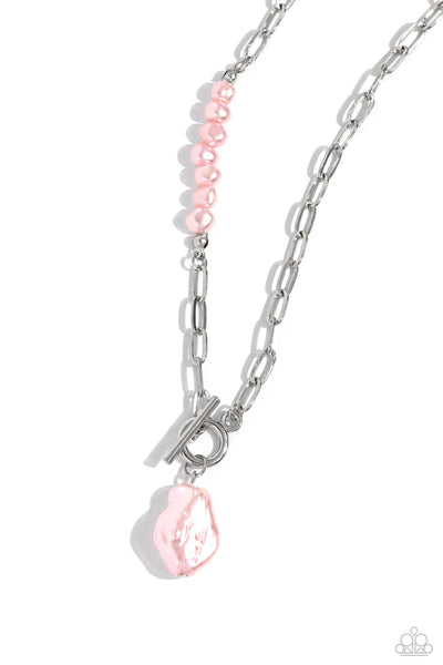 COURTING COSMOPOLITAN - PINK PEARL SILVER TOGGLE SHORT NECKLACE - PAPARAZZI