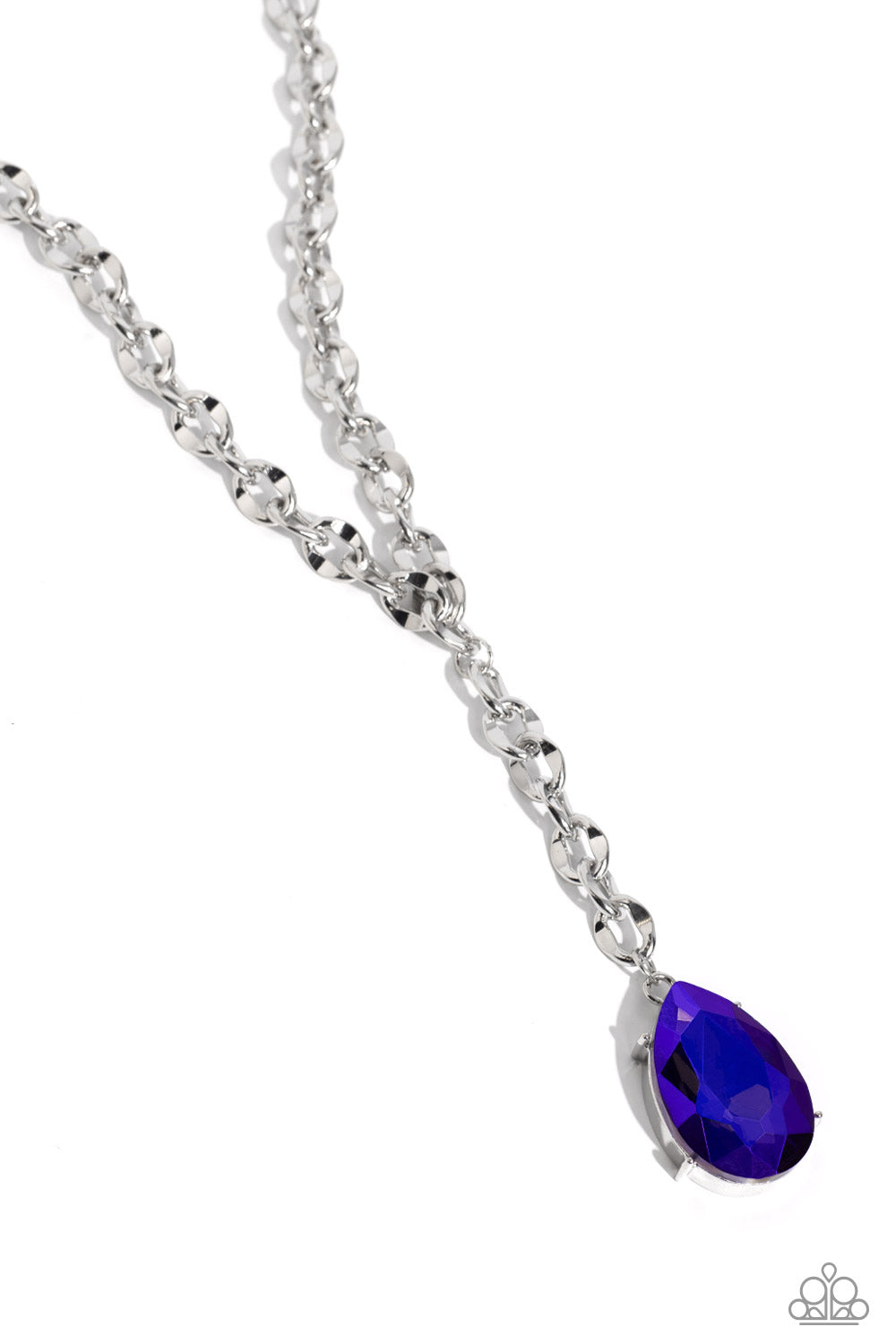 BENEVOLENT BLING - PURPLE BLUE UV IRIDESCENT GEM SILVER Y SHORT NECKLACE - PAPARAZZI - LIFE OF THE PARTY FEBRUARY 2024