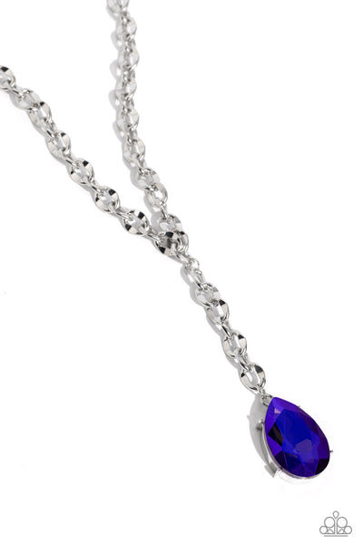 BENEVOLENT BLING - PURPLE BLUE UV IRIDESCENT GEM SILVER Y SHORT NECKLACE - PAPARAZZI - LIFE OF THE PARTY FEBRUARY 2024