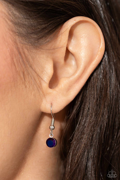 BENEVOLENT BLING - PURPLE BLUE UV IRIDESCENT GEM SILVER Y SHORT NECKLACE - PAPARAZZI - LIFE OF THE PARTY FEBRUARY 2024