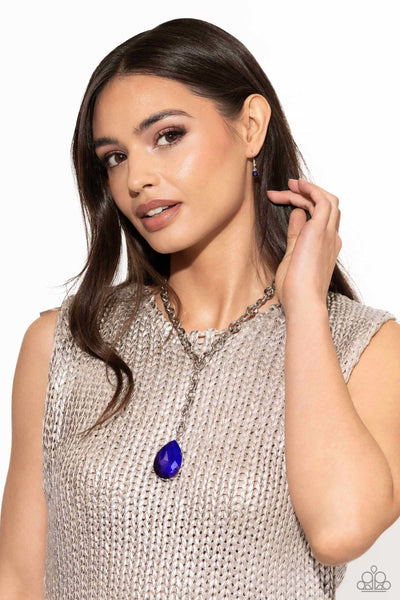BENEVOLENT BLING - PURPLE BLUE UV IRIDESCENT GEM SILVER Y SHORT NECKLACE - PAPARAZZI - LIFE OF THE PARTY FEBRUARY 2024