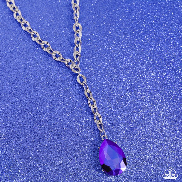 BENEVOLENT BLING - PURPLE BLUE UV IRIDESCENT GEM SILVER Y SHORT NECKLACE - PAPARAZZI - LIFE OF THE PARTY FEBRUARY 2024