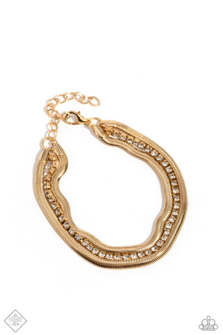 A SQUARE TREASURE - GOLD FLAT CHAIN RHINESTONE BRACELET - PAPARAZZI - FASHION FIX FEBRUARY 2024