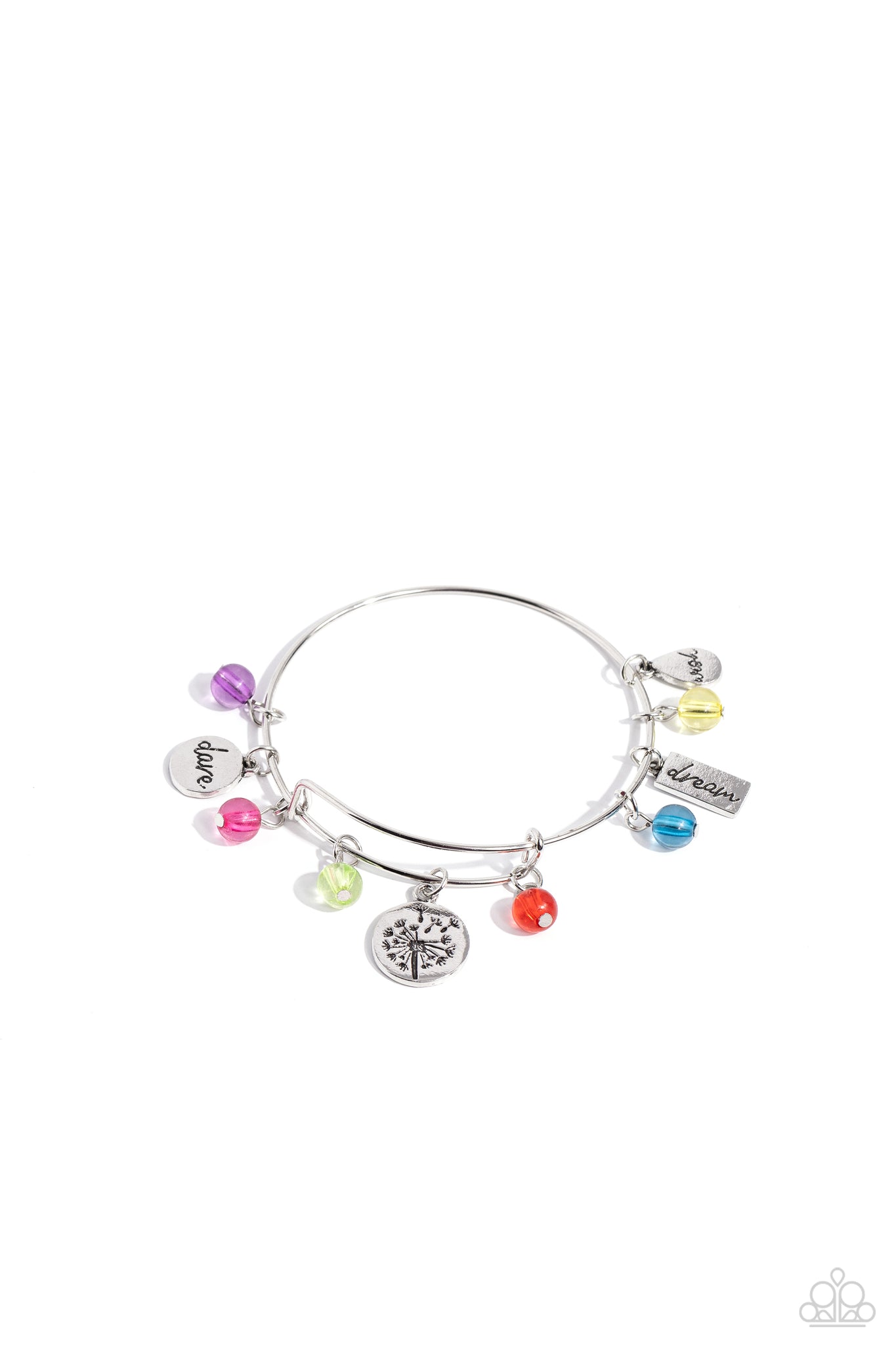 DEDICATED DANDELION - MULTI COLOR BEAD COLORFUL SEED BEAD SILVER BANGLE BRACELET - PAPARAZZI