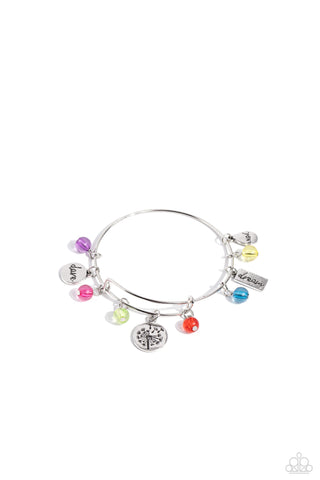 DEDICATED DANDELION - MULTI COLOR BEAD COLORFUL SEED BEAD SILVER BANGLE BRACELET - PAPARAZZI