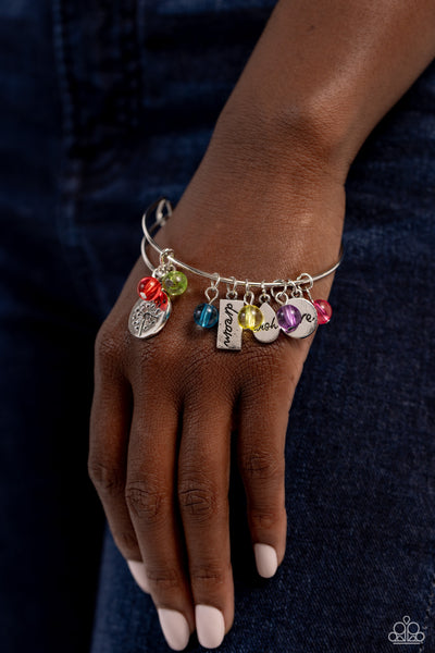 DEDICATED DANDELION - MULTI COLOR BEAD COLORFUL SEED BEAD SILVER BANGLE BRACELET - PAPARAZZI