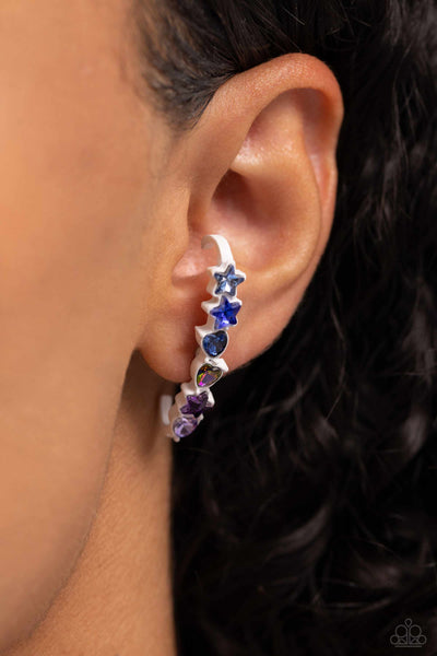 IN GOOD SHAPE - BLUE PURPLE OIL SPIL STAR HEART GEM WHITE ILLUSION POST EARRINGS - PAPARAZZI