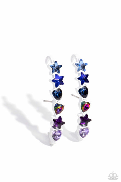 IN GOOD SHAPE - BLUE PURPLE OIL SPIL STAR HEART GEM WHITE ILLUSION POST EARRINGS - PAPARAZZI