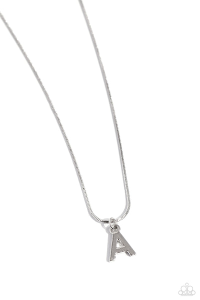 SEIZE THE INITIAL - SILVER - A - ALPHABET LETTER DAINTY SILVER SHORT NECKLACE - PAPARAZZI