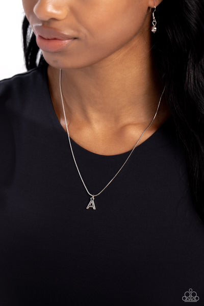 SEIZE THE INITIAL - SILVER - A - ALPHABET LETTER DAINTY SILVER SHORT NECKLACE - PAPARAZZI