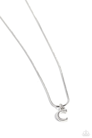 SEIZE THE INITIAL - SILVER - C - ALPHABET LETTER DAINTY SILVER SHORT NECKLACE - PAPARAZZI