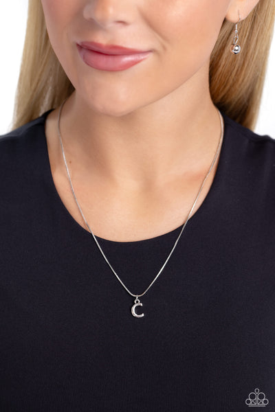 SEIZE THE INITIAL - SILVER - C - ALPHABET LETTER DAINTY SILVER SHORT NECKLACE - PAPARAZZI