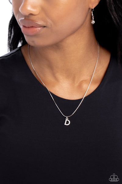 SEIZE THE INITIAL - SILVER - D - ALPHABET LETTER DAINTY SILVER SHORT NECKLACE - PAPARAZZI