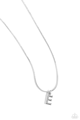 SEIZE THE INITIAL - SILVER - E - ALPHABET LETTER DAINTY SILVER SHORT NECKLACE - PAPARAZZI