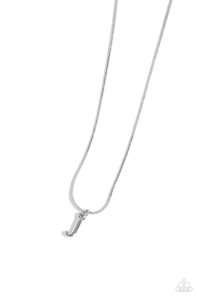SEIZE THE INITIAL - SILVER - J - ALPHABET LETTER DAINTY SILVER SHORT NECKLACE - PAPARAZZI