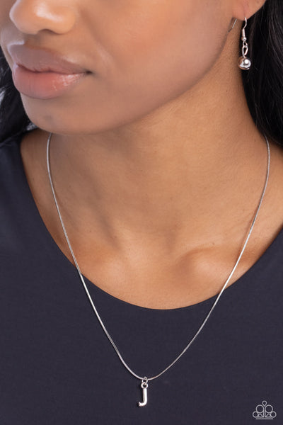 SEIZE THE INITIAL - SILVER - J - ALPHABET LETTER DAINTY SILVER SHORT NECKLACE - PAPARAZZI