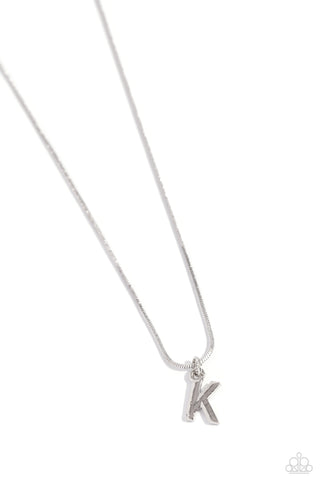 SEIZE THE INITIAL - SILVER - K - ALPHABET LETTER DAINTY SILVER SHORT NECKLACE - PAPARAZZI