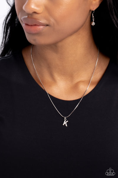 SEIZE THE INITIAL - SILVER - K - ALPHABET LETTER DAINTY SILVER SHORT NECKLACE - PAPARAZZI