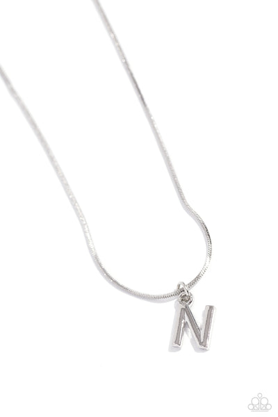 SEIZE THE INITIAL - SILVER - N - ALPHABET LETTER DAINTY SILVER SHORT NECKLACE - PAPARAZZI