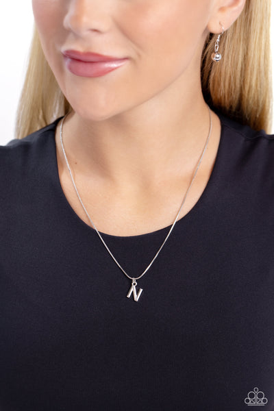 SEIZE THE INITIAL - SILVER - N - ALPHABET LETTER DAINTY SILVER SHORT NECKLACE - PAPARAZZI