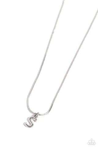 SEIZE THE INITIAL - SILVER - S - ALPHABET LETTER DAINTY SILVER SHORT NECKLACE - PAPARAZZI