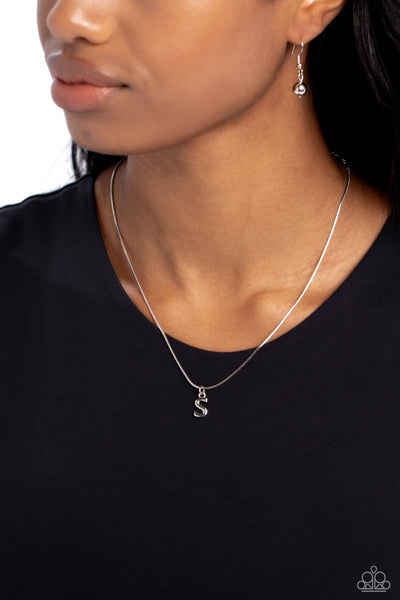 SEIZE THE INITIAL - SILVER - S - ALPHABET LETTER DAINTY SILVER SHORT NECKLACE - PAPARAZZI