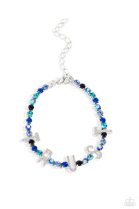 I WILL TRUST IN YOU - BLUE RHINESTONE SILVER TRUST INSPIRATIONAL BRACELET - PAPARAZZI