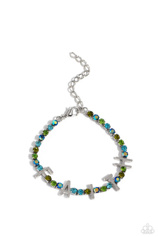 IN GOOD FAITH - MULTI IRIDESCENT RHINESTONE SILVER INSPIRATIONAL BRACELET - PAPARAZZI