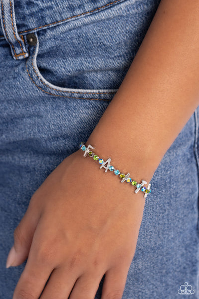 IN GOOD FAITH - MULTI IRIDESCENT RHINESTONE SILVER INSPIRATIONAL BRACELET - PAPARAZZI