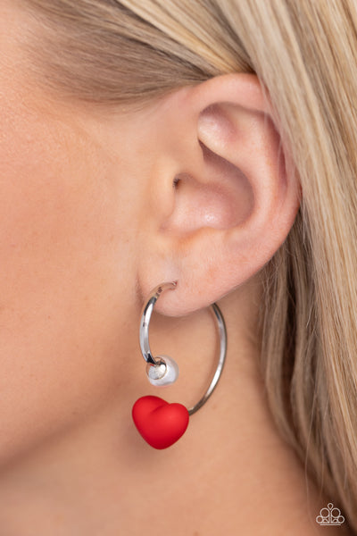 ROMANTIC REPRESENTATIVE - RED HEART WHITE PEARL SILVER JACKET EARRINGS - PAPARAZZI
