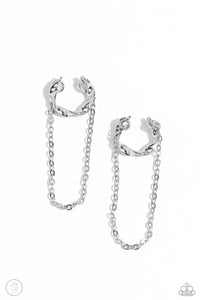 CUFF HANGER - SILVER CHAIN EAR CUFF EARRINGS - PAPARAZZI
