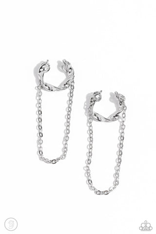 CUFF HANGER - SILVER CHAIN EAR CUFF EARRINGS - PAPARAZZI