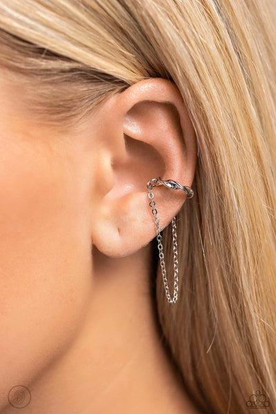 CUFF HANGER - SILVER CHAIN EAR CUFF EARRINGS - PAPARAZZI