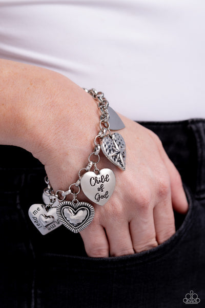CHILD OF GOD - SILVER HEART INSPIRATIONAL CHARM BRACELET - PAPARAZZI