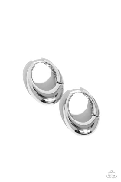 OVAL OFFICIAL - SILVER OVAL HINGE HOOP EARRINGS - PAPARAZZI