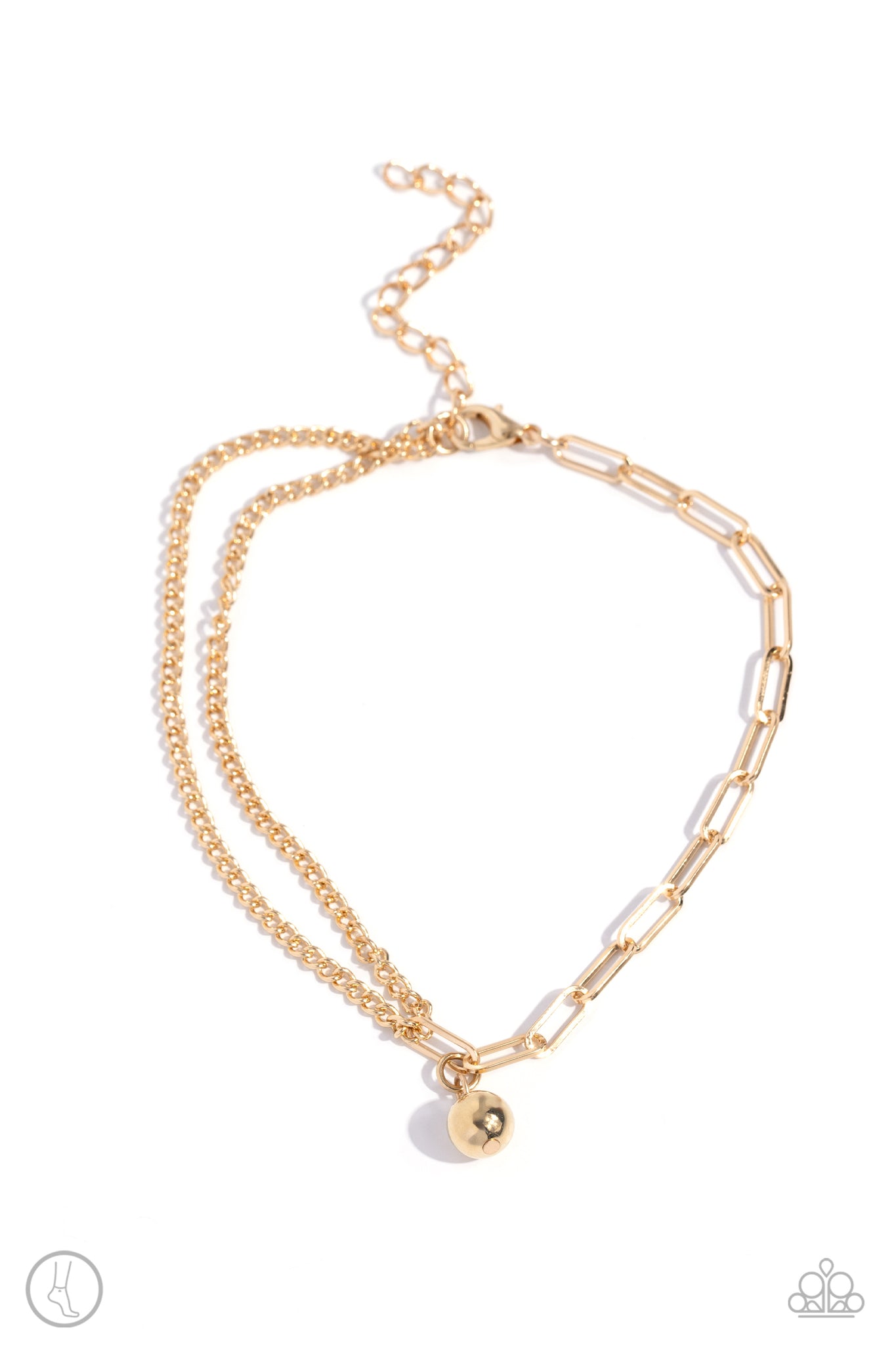SOLO SOJOURN - GOLD BEAD PAPERCLIP CHAIN ANKLET - PAPARAZZI