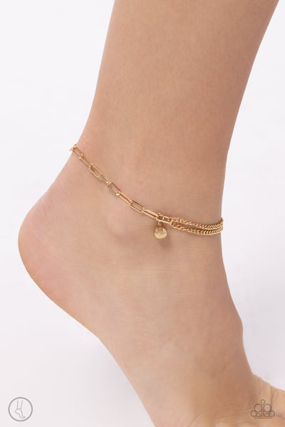 SOLO SOJOURN - GOLD BEAD PAPERCLIP CHAIN ANKLET - PAPARAZZI