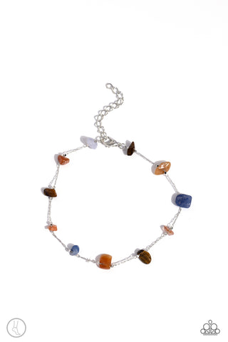GEMSTONE GRACE - MULTI COLOR STONE SILVER ANKLET - PAPARAZZI