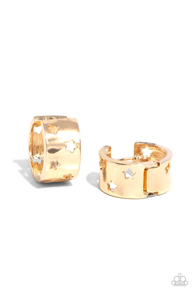 SETTING THE STAR HIGH - GOLD STAR CUTOUT HINGE HOOP EARRINGS - PAPARAZZI