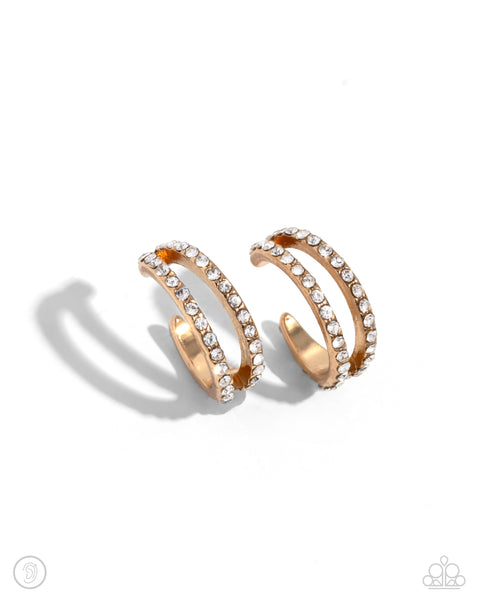 MONOCHROMATIC MYSTIQUE - GOLD WHITE RHINESTONE EAR CUFF EARRINGS - PAPARAZZI