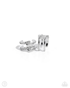 GLITTERY GLOW UP - SILVER EAR CUFF EARRINGS - PAPARAZZI