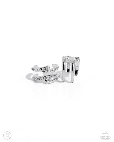 GLITTERY GLOW UP - SILVER EAR CUFF EARRINGS - PAPARAZZI