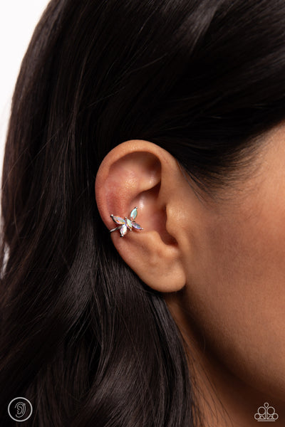 AERIAL ADVANCEMENT - MULTI IRIDESCENT BUTTERFLY RHINESTONE SILVER EAR CUFF EARRINGS - PAPARAZZI