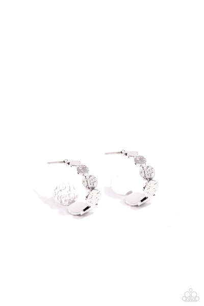 TEXTURED TEASE - SILVER HAMMERED DISC TINY HOOP EARRINGS - PAPARAZZI