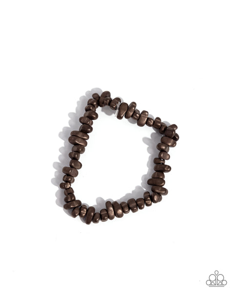 MATTE MAKEOVER - BROWN STONE STRETCHY URBAN BRACELET - PAPARAZZI